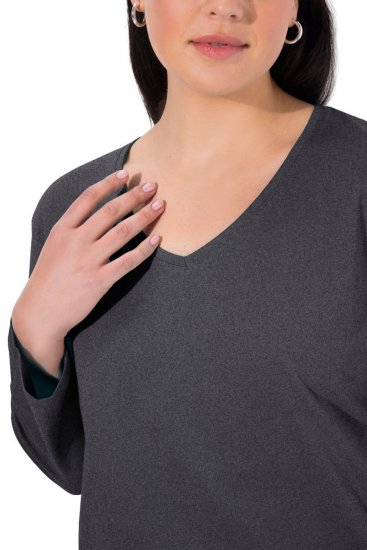 Ulla Popken Back To Basics V-Neck Relaxed Fit Cotton Tee Charcoal Grey Melange - Tričká - Dámske tričká
