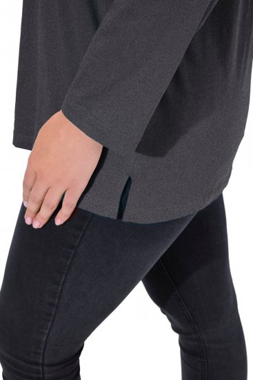 Ulla Popken Back To Basics V-Neck Relaxed Fit Cotton Tee Charcoal Grey Melange - Tričká - Dámske tričká