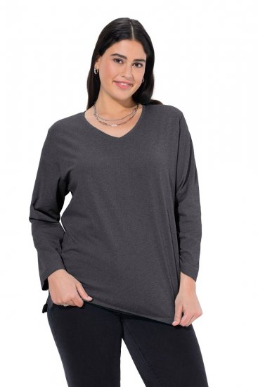 Ulla Popken Back To Basics V-Neck Relaxed Fit Cotton Tee Charcoal Grey Melange - Tričká - Dámske tričká