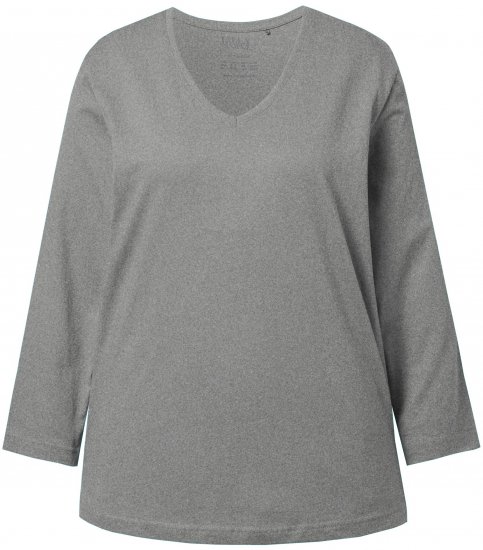 Ulla Popken Back To Basics V-Neck Relaxed Fit Cotton Tee Light Grey Melange - Tričká - 