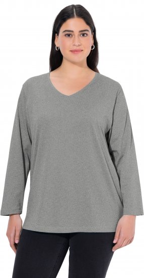 Ulla Popken Back To Basics V-Neck Relaxed Fit Cotton Tee Light Grey Melange - Tričká - 