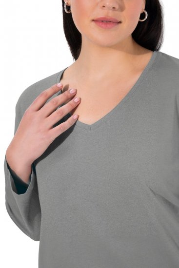 Ulla Popken Back To Basics V-Neck Relaxed Fit Cotton Tee Light Grey Melange - Tričká - Dámske tričká