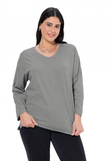 Ulla Popken Back To Basics V-Neck Relaxed Fit Cotton Tee Light Grey Melange - Tričká - Dámske tričká