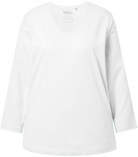Ulla Popken Back To Basics V-Neck Relaxed Fit Cotton Tee Snow White - Tričká - 