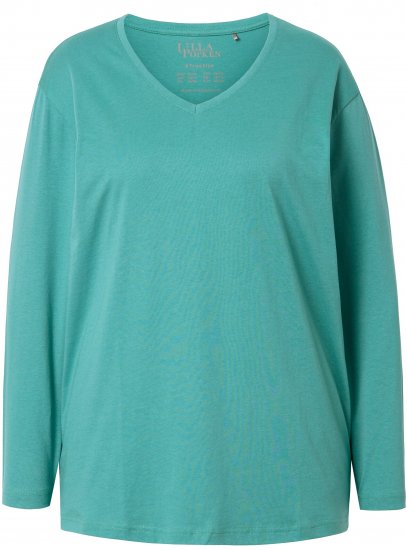 Ulla Popken Back To Basics V-Neck Relaxed Fit Cotton Tee Green - Tričká - 