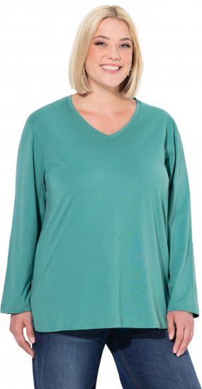 Ulla Popken Back To Basics V-Neck Relaxed Fit Cotton Tee Green - Tričká - 