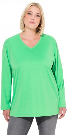 Ulla Popken Back To Basics V-Neck Relaxed Fit Cotton Tee Mint Green - Tričká - 