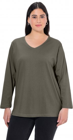 Ulla Popken Back To Basics V-Neck Relaxed Fit Cotton Tee Olive - Tričká - 
