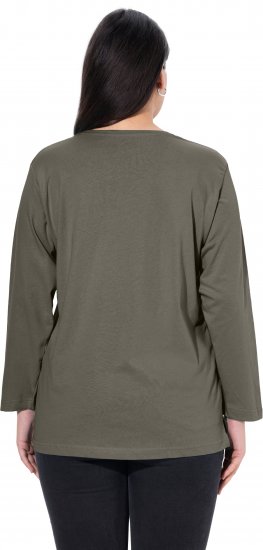 Ulla Popken Back To Basics V-Neck Relaxed Fit Cotton Tee Olive - Tričká - 