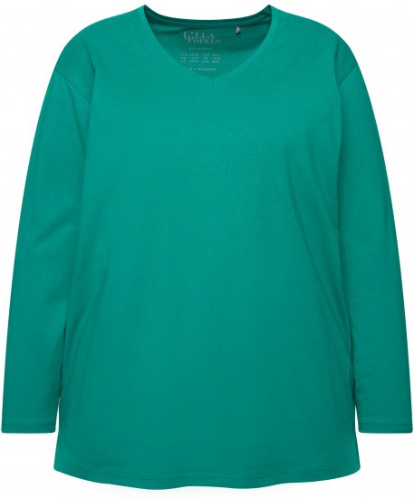 Ulla Popken Back To Basics V-Neck Relaxed Fit Cotton Tee Emerald Green - Tričká - 