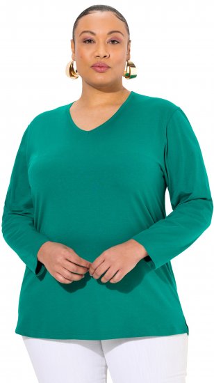 Ulla Popken Back To Basics V-Neck Relaxed Fit Cotton Tee Emerald Green - Tričká - 