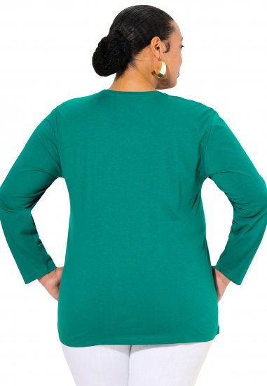 Ulla Popken Back To Basics V-Neck Relaxed Fit Cotton Tee Emerald Green - Tričká - 