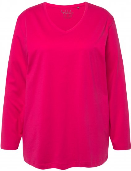 Ulla Popken Back To Basics V-Neck Relaxed Fit Cotton Tee Magenta Pink - Tričká - 