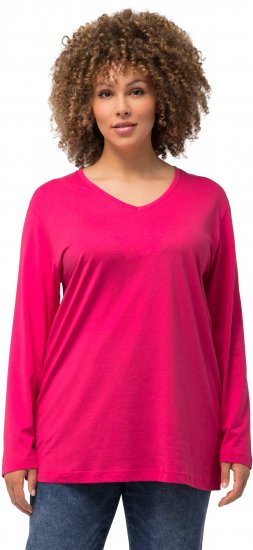 Ulla Popken Back To Basics V-Neck Relaxed Fit Cotton Tee Magenta Pink - Tričká - 
