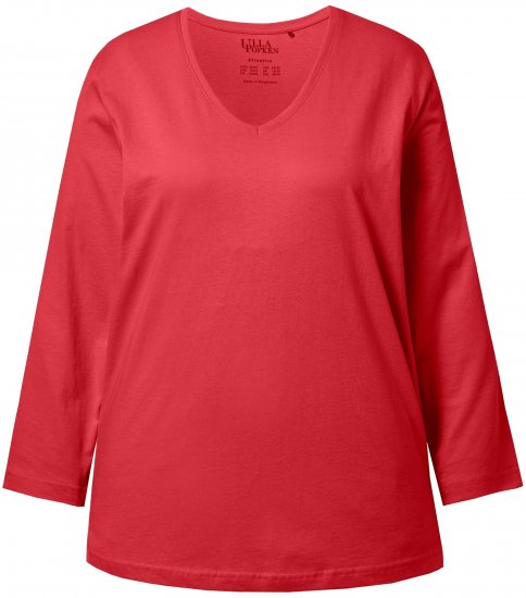 Ulla Popken Back To Basics V-Neck Relaxed Fit Cotton Tee Salsa Red - Tričká - 
