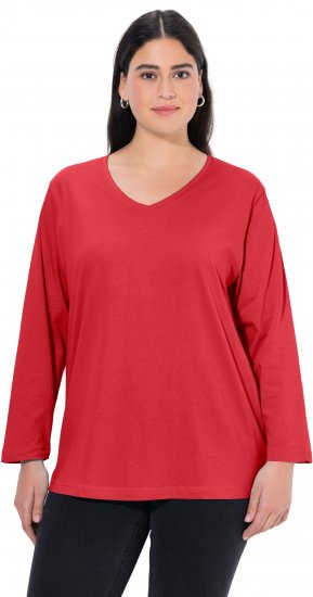 Ulla Popken Back To Basics V-Neck Relaxed Fit Cotton Tee Salsa Red - Tričká - 