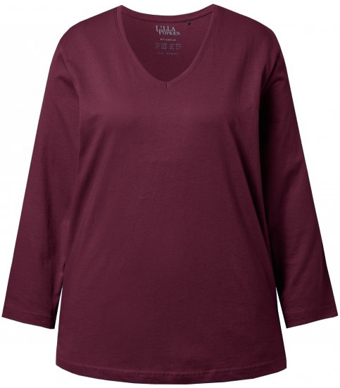 Ulla Popken Back To Basics V-Neck Relaxed Fit Cotton Tee Dark Berry - Tričká - 