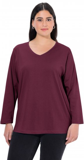 Ulla Popken Back To Basics V-Neck Relaxed Fit Cotton Tee Dark Berry - Tričká - 