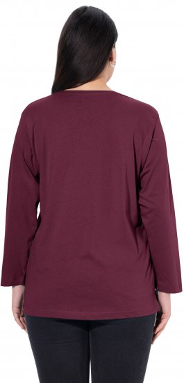 Ulla Popken Back To Basics V-Neck Relaxed Fit Cotton Tee Dark Berry - Tričká - 