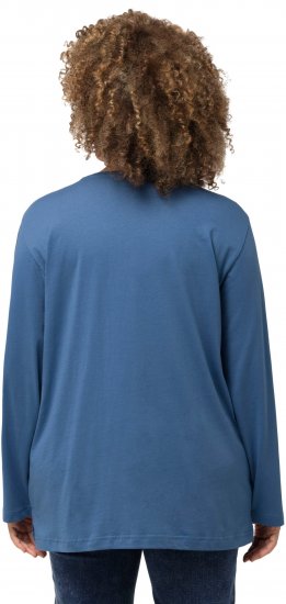 Ulla Popken Back To Basics V-Neck Relaxed Fit Cotton Tee Denim Blue - Tričká - 