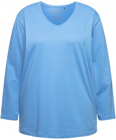 Ulla Popken Back To Basics V-Neck Relaxed Fit Cotton Tee Light Cornflower - Tričká - 