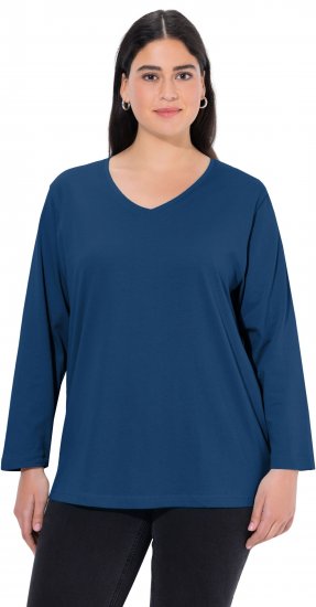 Ulla Popken Back To Basics V-Neck Relaxed Fit Cotton Tee Dark Blue - Tričká - 