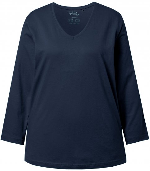 Ulla Popken Back To Basics V-Neck Relaxed Fit Cotton Tee Navy Blue - Tričká - 