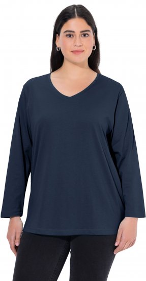 Ulla Popken Back To Basics V-Neck Relaxed Fit Cotton Tee Navy Blue - Tričká - 