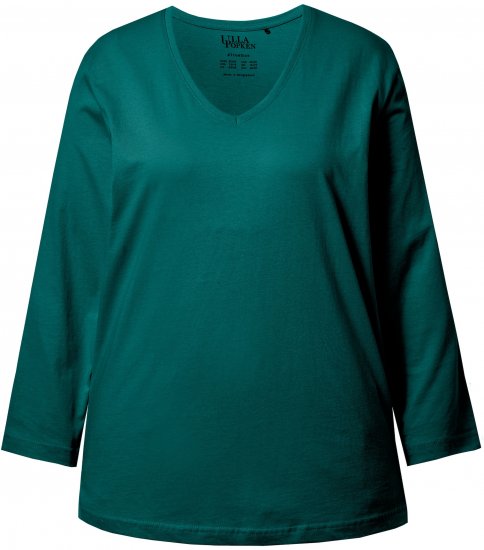 Ulla Popken Back To Basics V-Neck Relaxed Fit Cotton Tee Teal Green - Tričká - 