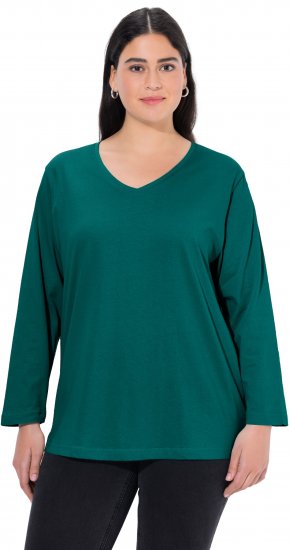 Ulla Popken Back To Basics V-Neck Relaxed Fit Cotton Tee Teal Green - Tričká - 