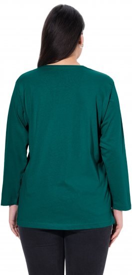 Ulla Popken Back To Basics V-Neck Relaxed Fit Cotton Tee Teal Green - Tričká - 