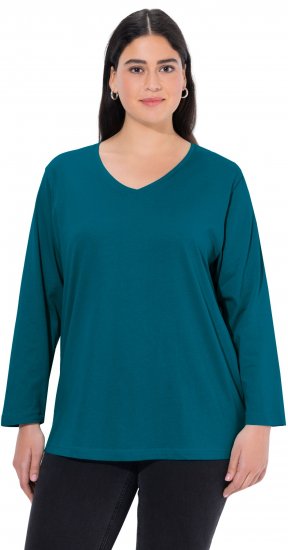 Ulla Popken Back To Basics V-Neck Relaxed Fit Cotton Tee Cerulean - Tričká - 