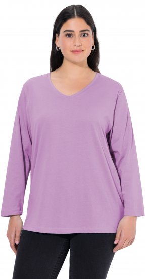 Ulla Popken Back To Basics V-Neck Relaxed Fit Cotton Tee Lavender - Tričká - 