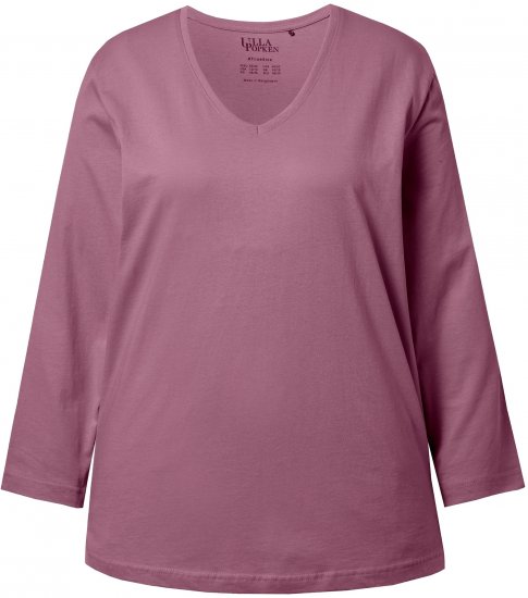 Ulla Popken Back To Basics V-Neck Relaxed Fit Cotton Tee Dark Rose - Tričká - 