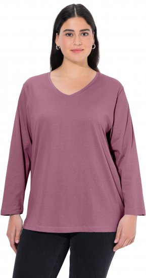 Ulla Popken Back To Basics V-Neck Relaxed Fit Cotton Tee Dark Rose - Tričká - 
