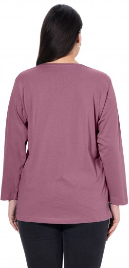 Ulla Popken Back To Basics V-Neck Relaxed Fit Cotton Tee Dark Rose - Tričká - 