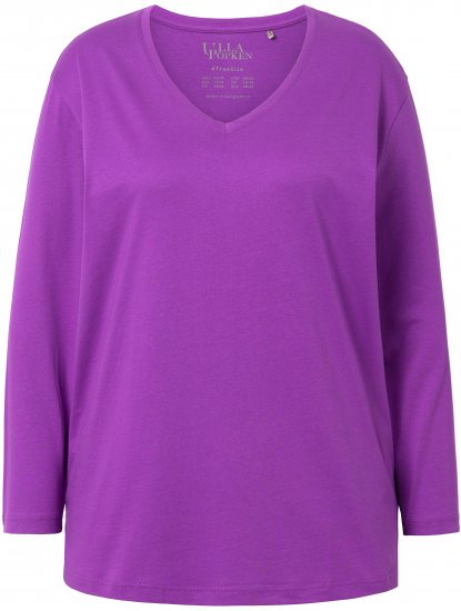 Ulla Popken Back To Basics V-Neck Relaxed Fit Cotton Tee Purple - Tričká - 