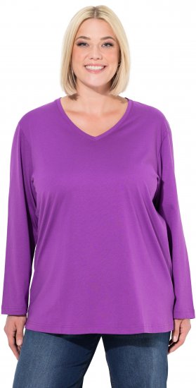 Ulla Popken Back To Basics V-Neck Relaxed Fit Cotton Tee Purple - Tričká - 