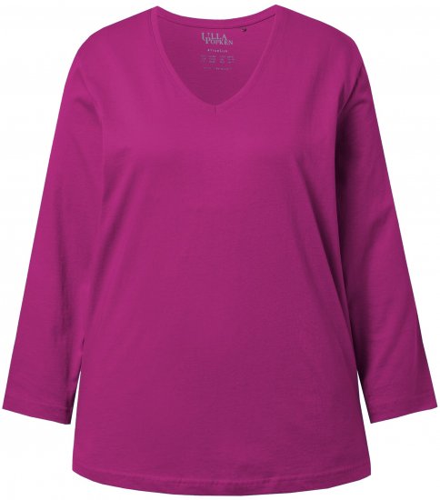 Ulla Popken Back To Basics V-Neck Relaxed Fit Cotton Tee Berry - Tričká - 