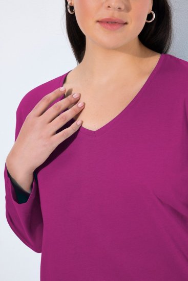 Ulla Popken Back To Basics V-Neck Relaxed Fit Cotton Tee Berry - Tričká - Dámske tričká