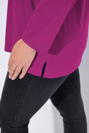 Ulla Popken Back To Basics V-Neck Relaxed Fit Cotton Tee Berry - Tričká - Dámske tričká