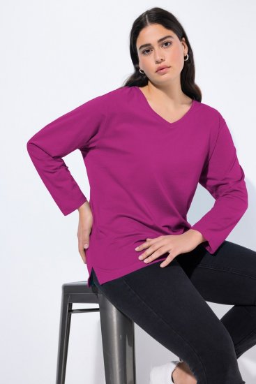 Ulla Popken Back To Basics V-Neck Relaxed Fit Cotton Tee Berry - Tričká - Dámske tričká