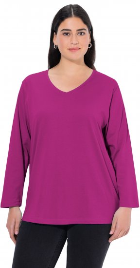 Ulla Popken Back To Basics V-Neck Relaxed Fit Cotton Tee Berry - Tričká - 