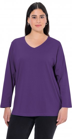Ulla Popken Back To Basics V-Neck Relaxed Fit Cotton Tee Deep Violet - Tričká - 