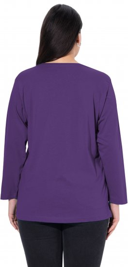Ulla Popken Back To Basics V-Neck Relaxed Fit Cotton Tee Deep Violet - Tričká - 