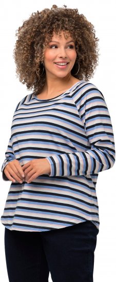 Ulla Popken Striped A-Line Long Sleeve Tee Navy Blue - Potlačené tričká pre ženy - 