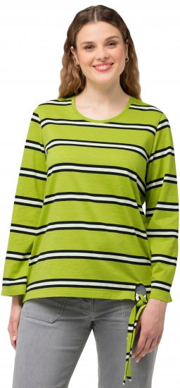 Ulla Popken Striped Hem Long Sleeve Tee Apple Green - Potlačené tričká pre ženy - 