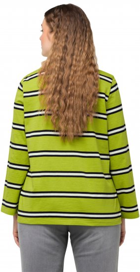 Ulla Popken Striped Hem Long Sleeve Tee Apple Green - Potlačené tričká pre ženy - 