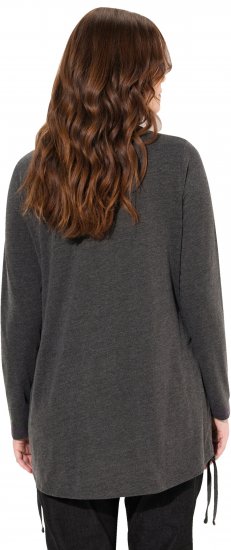 Ulla Popken Tie Hem Long Sleeve Graphic Tee Charcoal Grey Melange - Potlačené tričká pre ženy - 