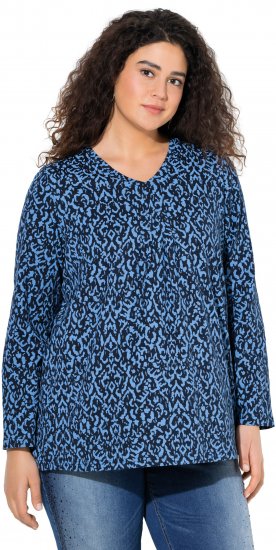 Ulla Popken Geometric Print 3/4 Sleeve Pleated Tee Navy Blue - Potlačené tričká pre ženy - 